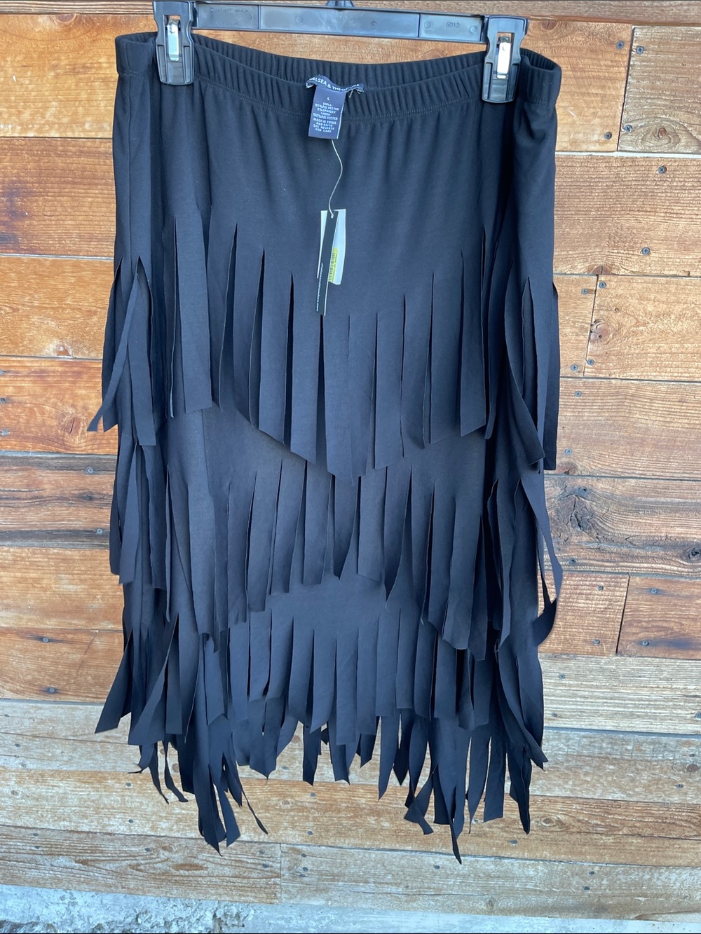 NWT Chelsea & Theodore Black Fringe Midi Skirt Size Large Boho Western Festival